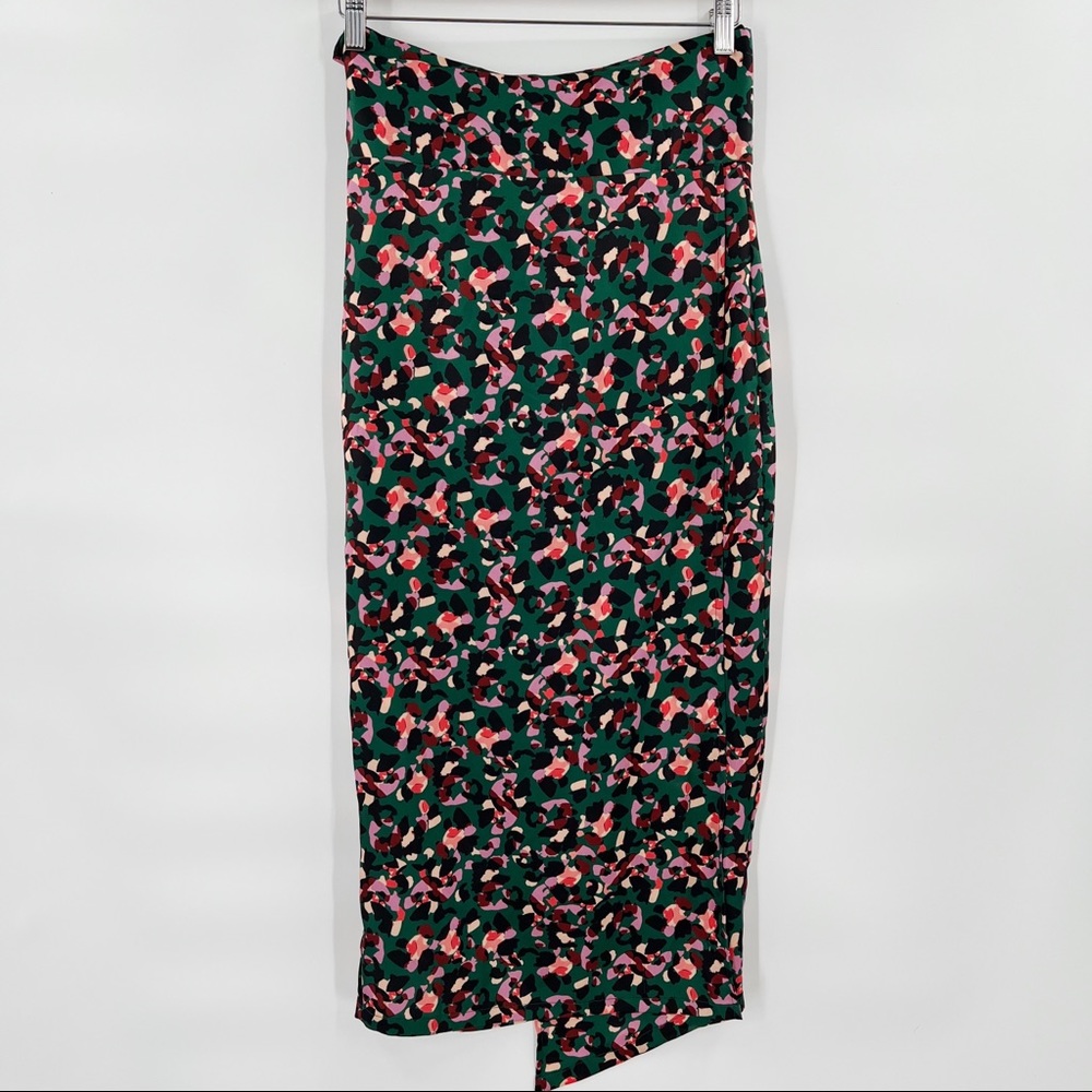 Never Fully Dressed midi satin wrap Jaspre skirt multicolor leopard US 6